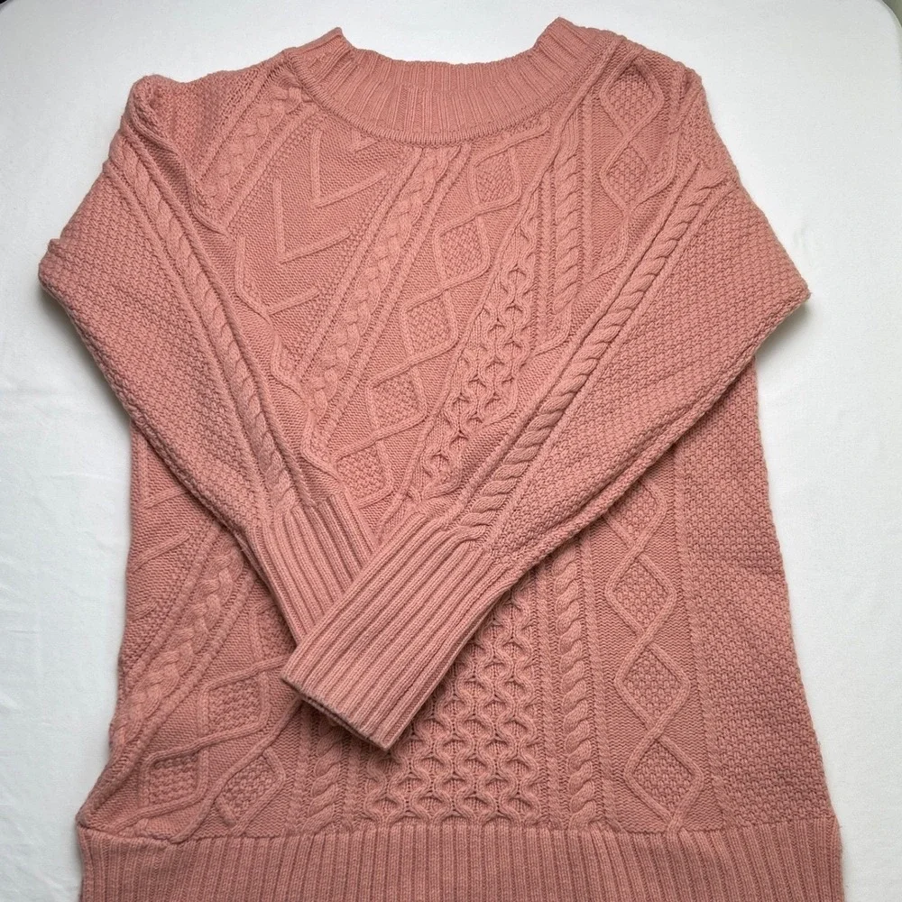 J. Crew Womens Cable Knit Tunic Wool Blend Sweater Rose Pink Size S Fisherman - Picture 3 of 10